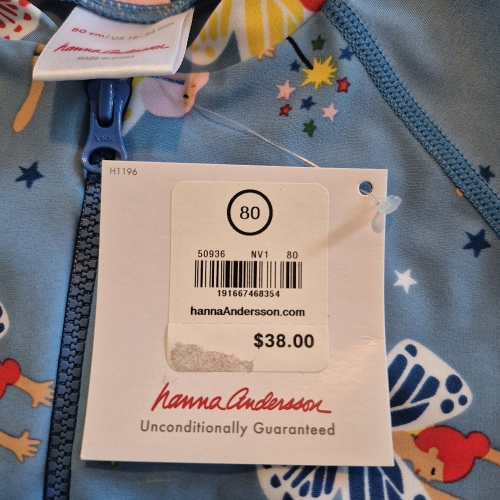 Hanna Andersson girls size 80 or 18-24 month light blue rash guard swim suit NWT - Picture 5 of 7